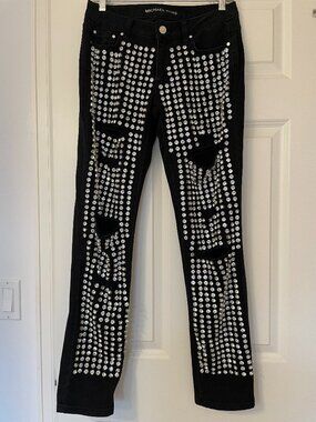 Michael Kors "Dillon Relaxed" black rhinestone studded jeans, size 4